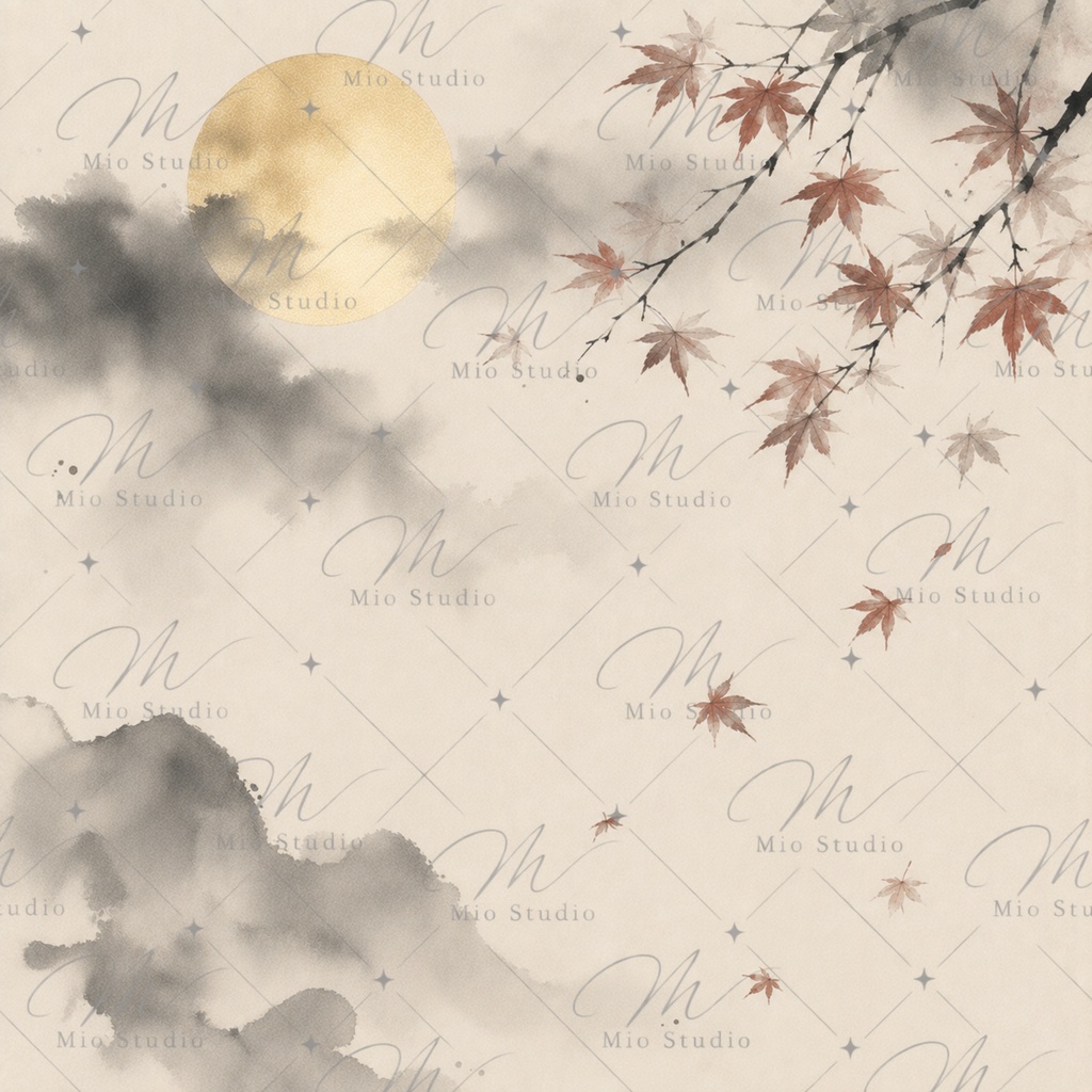 AUTUMN MOON|和風背景素材・デジタルペーパー12枚|月・すすき・墨絵・和紙
