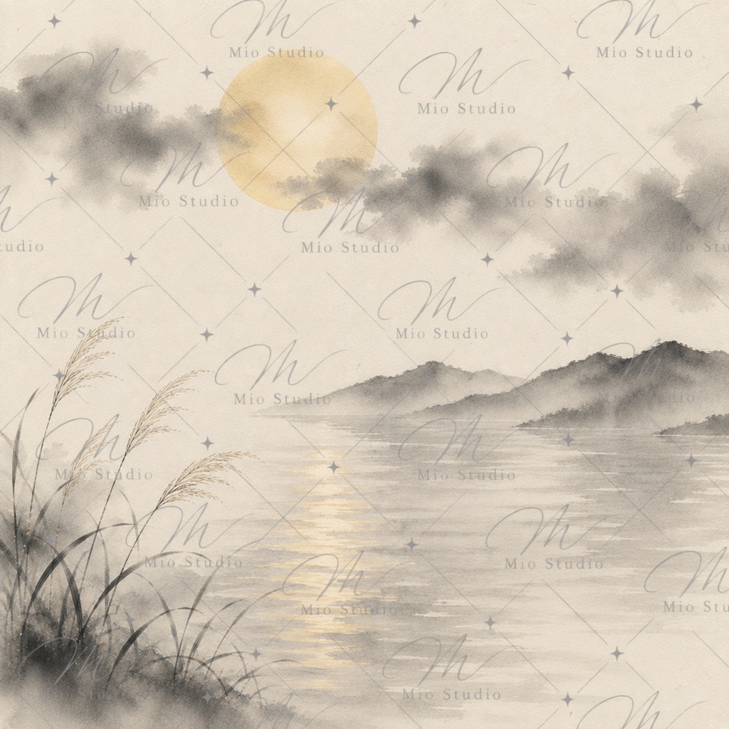 AUTUMN MOON|和風背景素材・デジタルペーパー12枚|月・すすき・墨絵・和紙