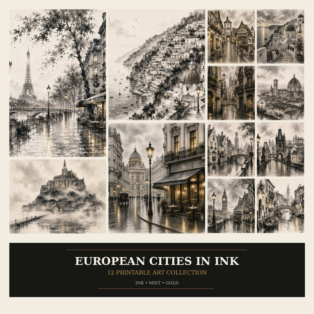 ヨーロッパの街を、墨で描く。|European Cities in Ink 12点セット