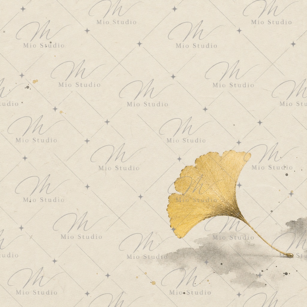 AUTUMN GINKGO|銀杏・秋の和風デジタルペーパー 12枚セット|墨絵・水彩・ゴールド