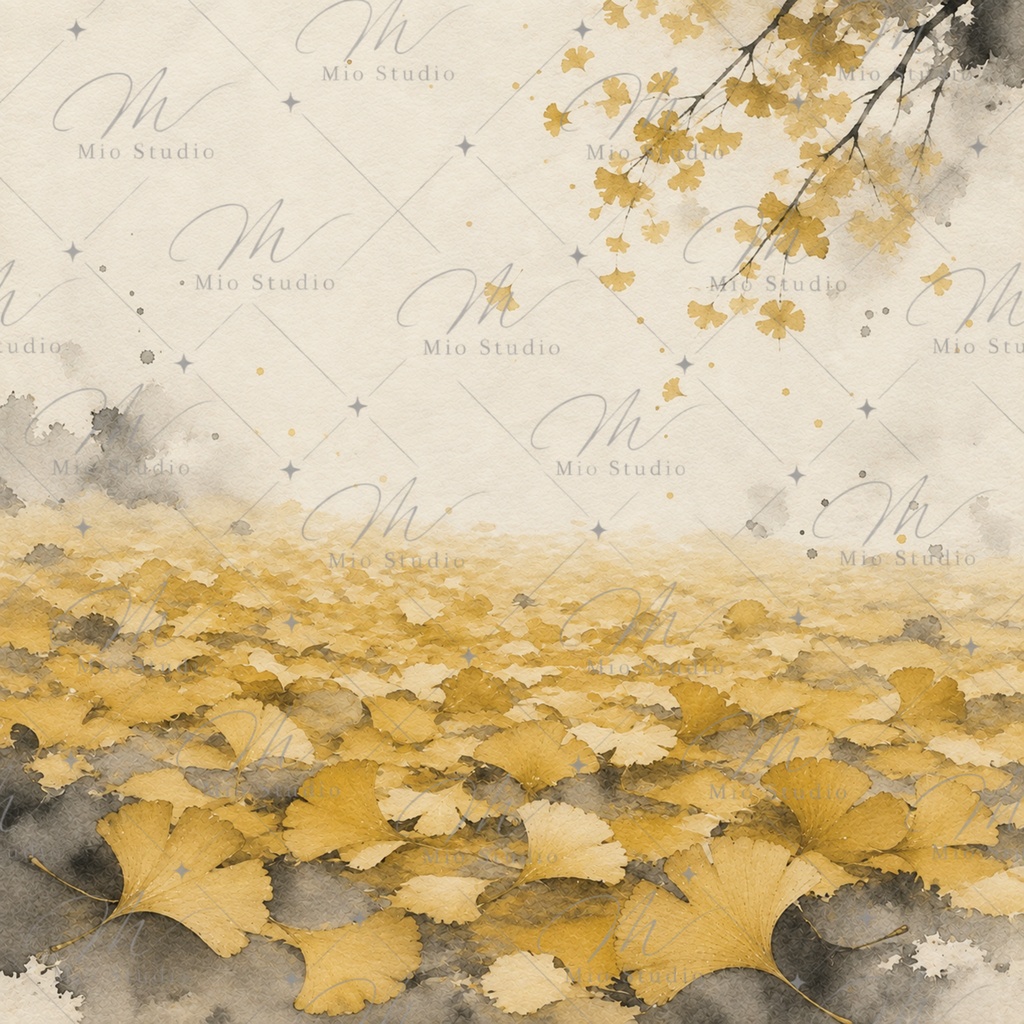 AUTUMN GINKGO|銀杏・秋の和風デジタルペーパー 12枚セット|墨絵・水彩・ゴールド
