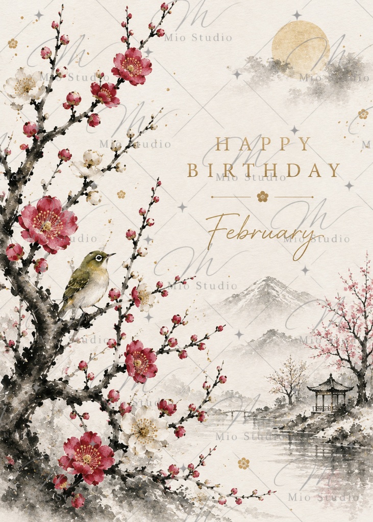 「12か月のバースデーカード|季節の水彩画 Birthday Card 12枚セット」