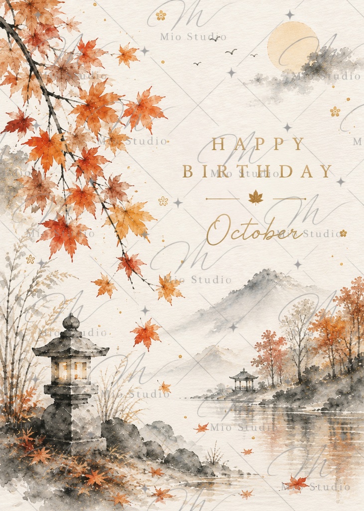 「12か月のバースデーカード|季節の水彩画 Birthday Card 12枚セット」