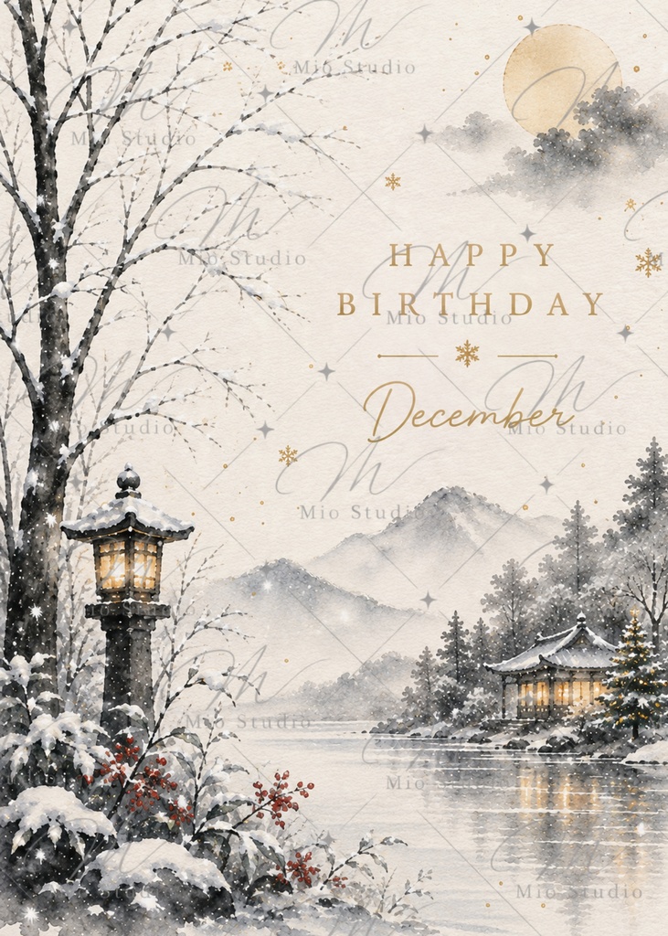 「12か月のバースデーカード|季節の水彩画 Birthday Card 12枚セット」