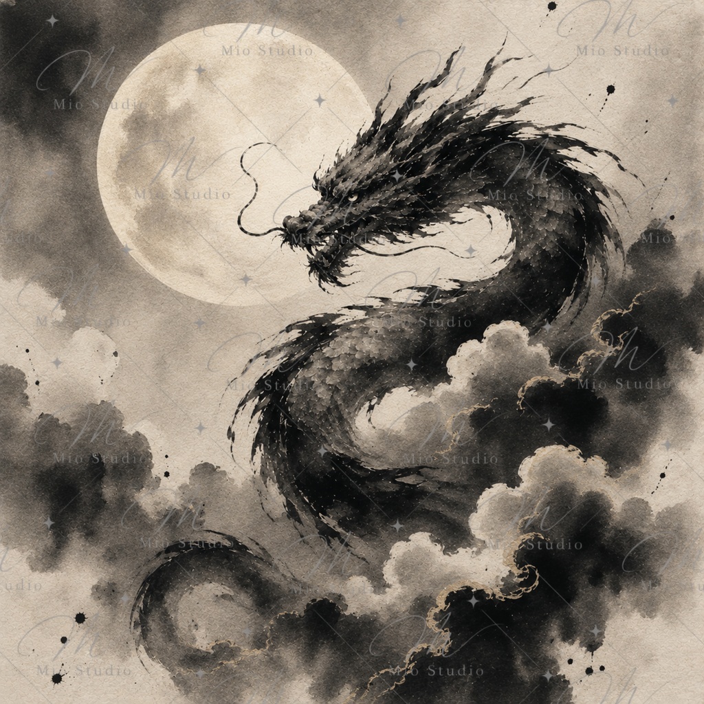 SUMI-E DRAGON|墨絵の龍 デジタルペーパー 12枚セット