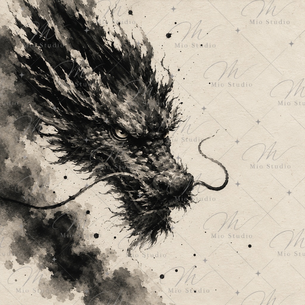 SUMI-E DRAGON|墨絵の龍 デジタルペーパー 12枚セット