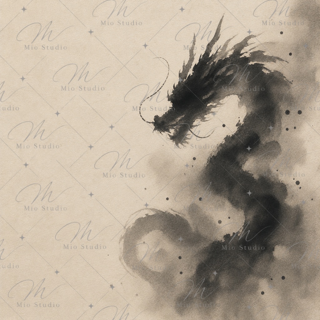 SUMI-E DRAGON|墨絵の龍 デジタルペーパー 12枚セット