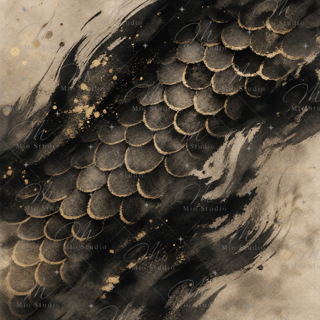 SUMI-E DRAGON|墨絵の龍 デジタルペーパー 12枚セット