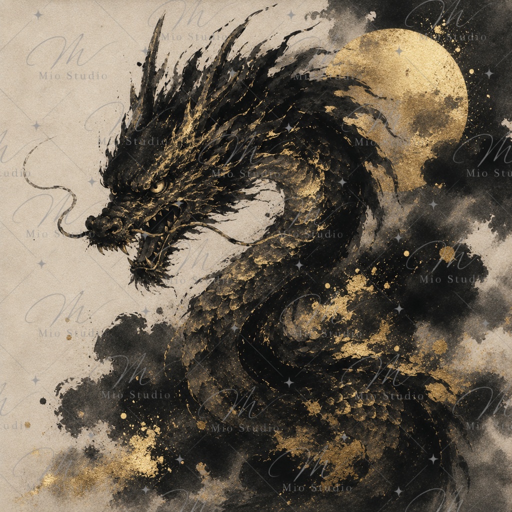 SUMI-E DRAGON|墨絵の龍 デジタルペーパー 12枚セット