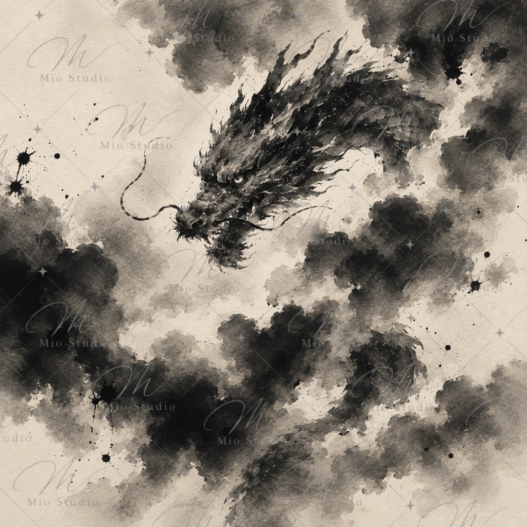 SUMI-E DRAGON|墨絵の龍 デジタルペーパー 12枚セット
