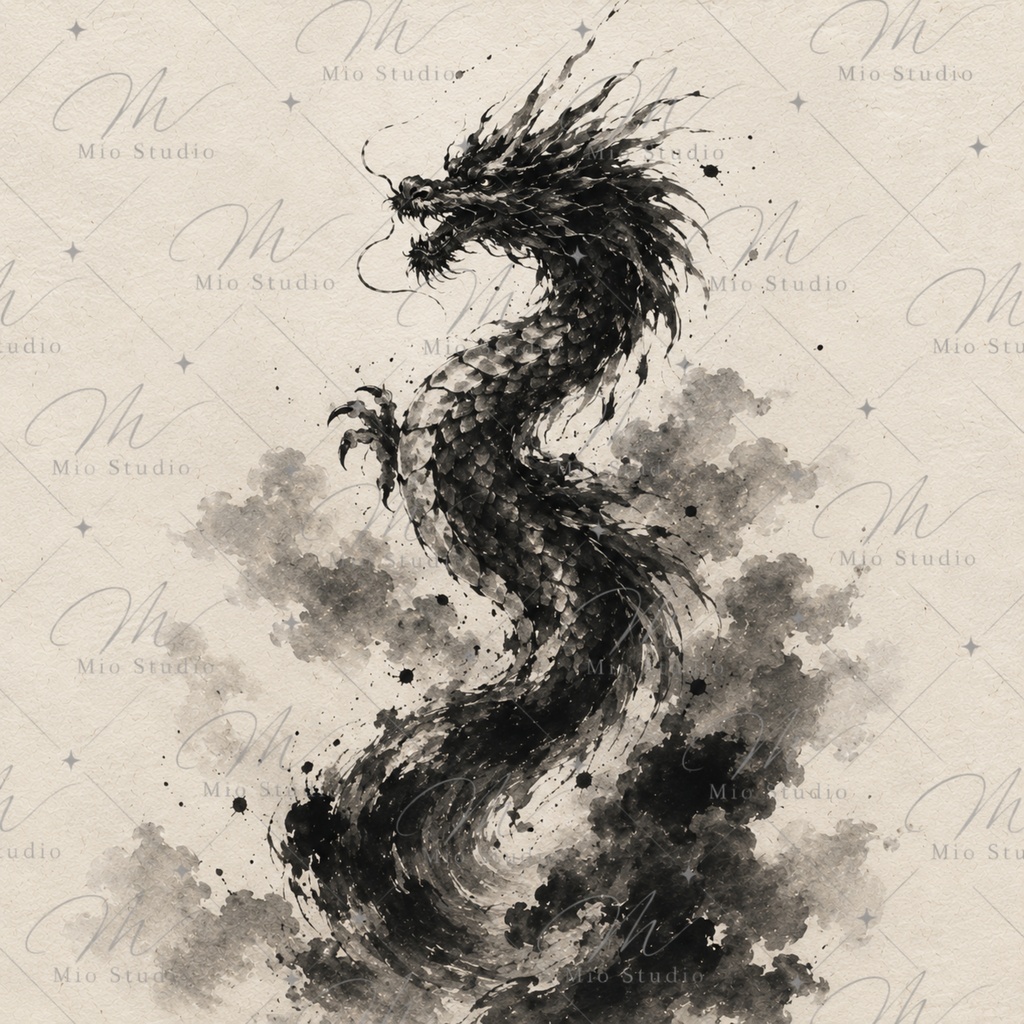 SUMI-E DRAGON|墨絵の龍 デジタルペーパー 12枚セット