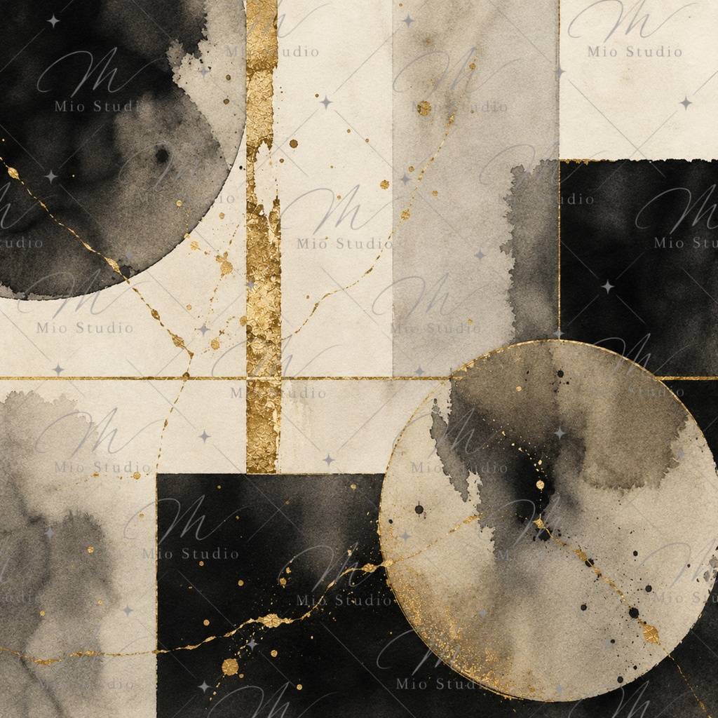 KINTSUGI × SUMI|金継ぎ×墨絵 和風背景素材 12枚セット