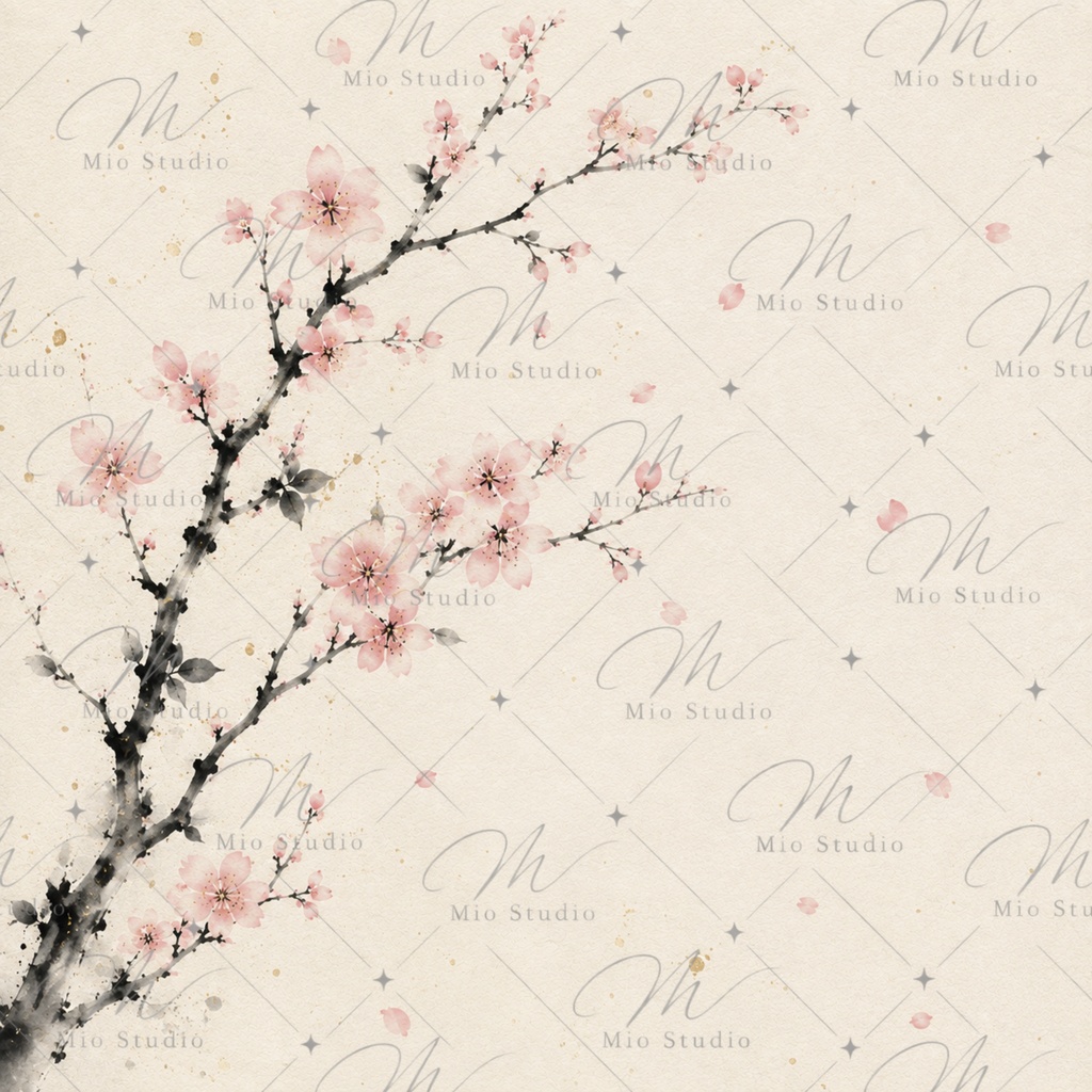 JAPANESE SAKURA|桜 × 墨絵 デジタルペーパー 12枚セット