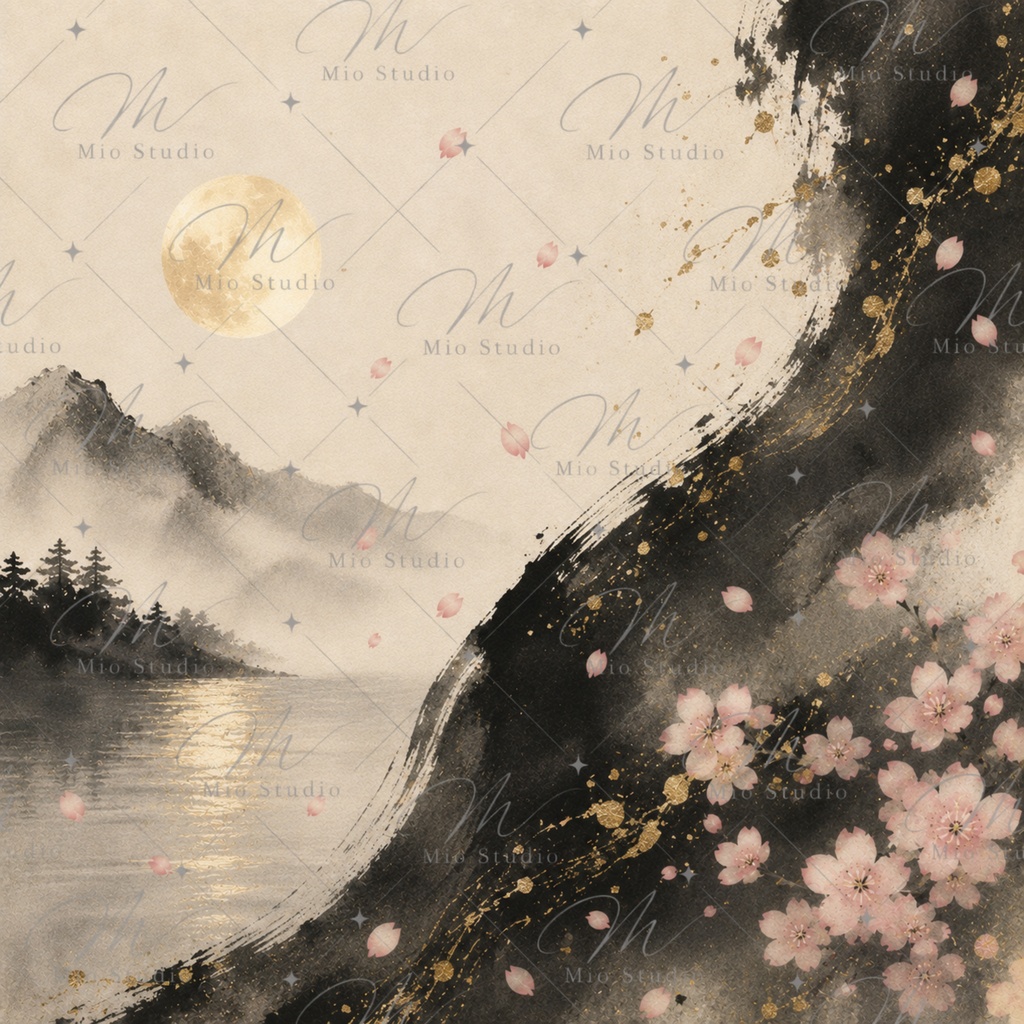 JAPANESE SAKURA|桜 × 墨絵 デジタルペーパー 12枚セット