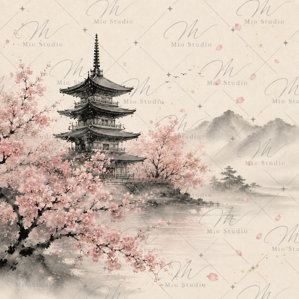 JAPANESE SAKURA|桜 × 墨絵 デジタルペーパー 12枚セット