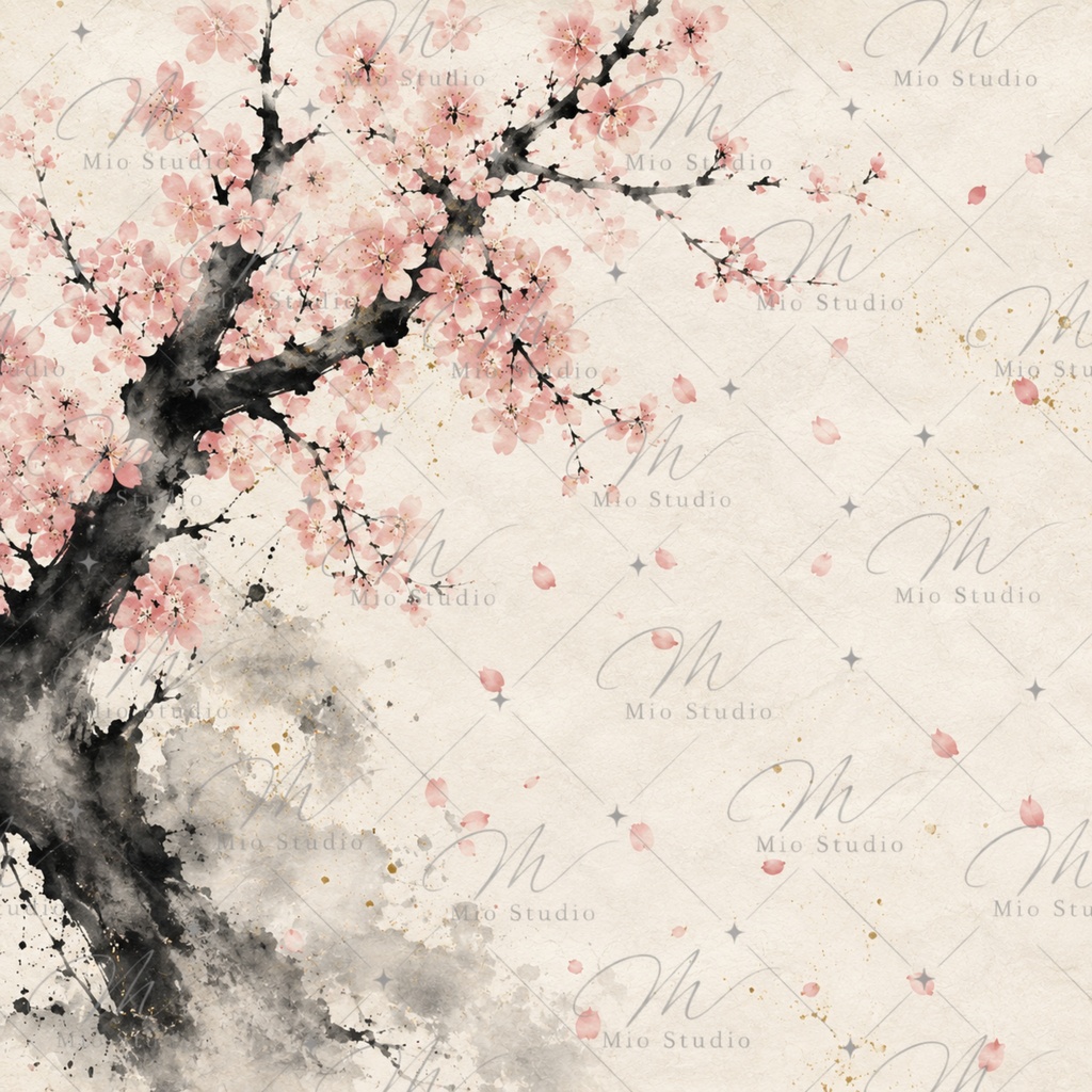 JAPANESE SAKURA|桜 × 墨絵 デジタルペーパー 12枚セット