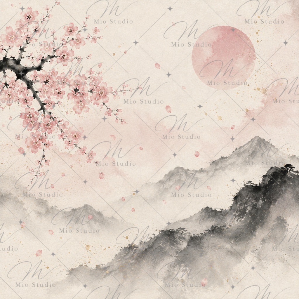 JAPANESE SAKURA|桜 × 墨絵 デジタルペーパー 12枚セット