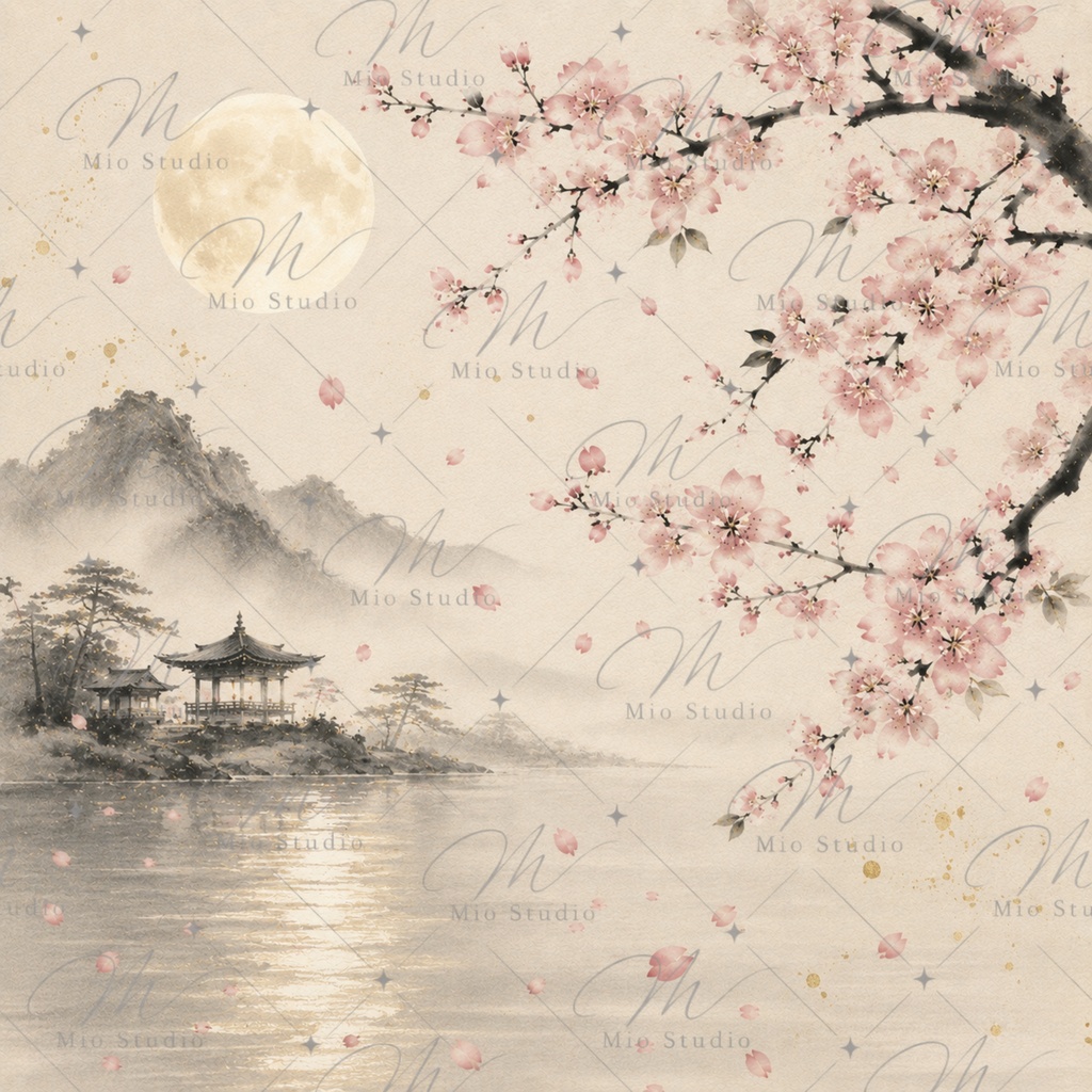 JAPANESE SAKURA|桜 × 墨絵 デジタルペーパー 12枚セット