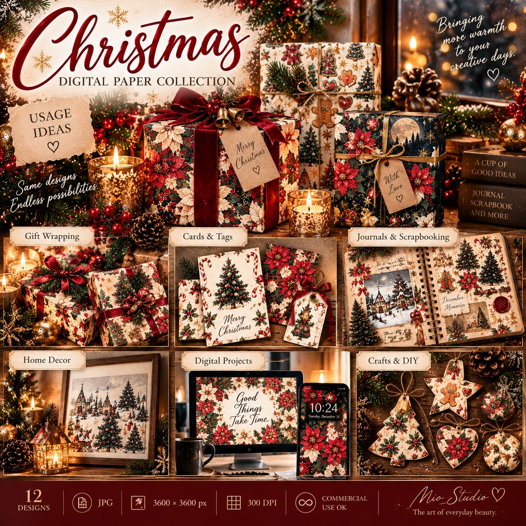 Christmas Watercolor Digital Paper|クリスマス水彩デジタルペーパー 12柄