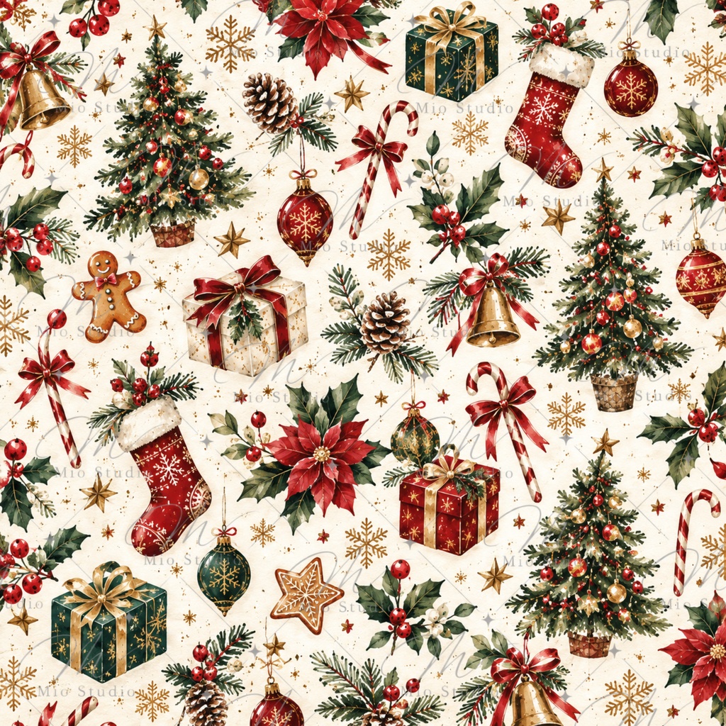 Christmas Watercolor Digital Paper|クリスマス水彩デジタルペーパー 12柄