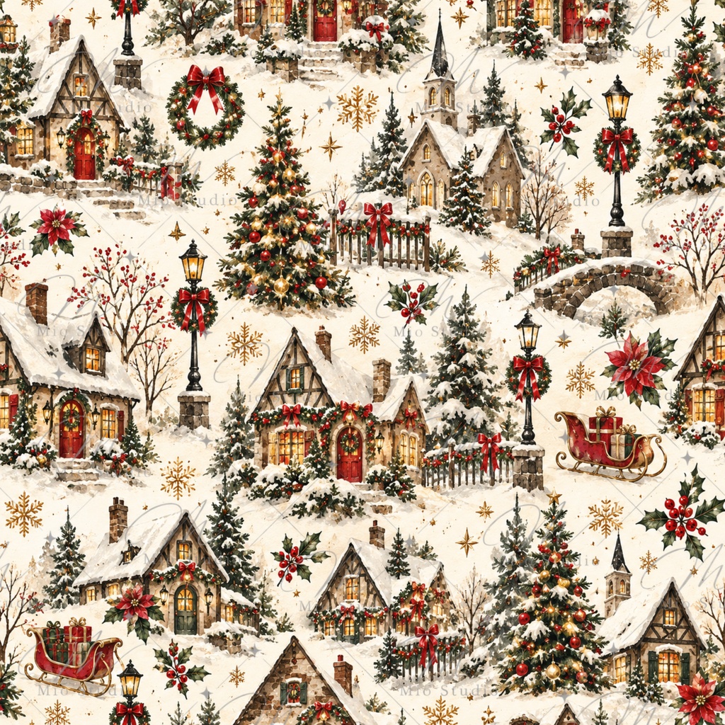 Christmas Watercolor Digital Paper|クリスマス水彩デジタルペーパー 12柄