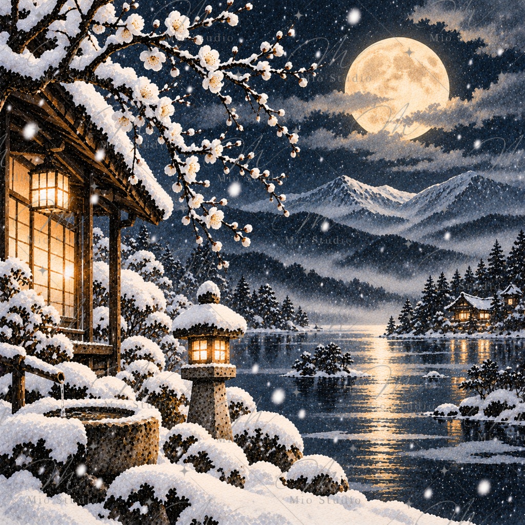 JAPANESE WINTER WATERCOLOR|和の冬景色 水彩デジタルペーパー 12枚セット