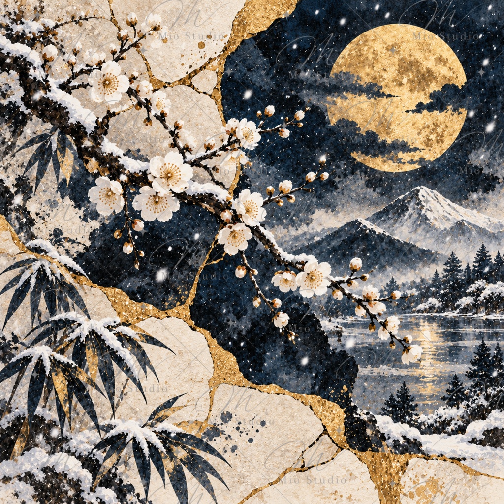 JAPANESE WINTER WATERCOLOR|和の冬景色 水彩デジタルペーパー 12枚セット