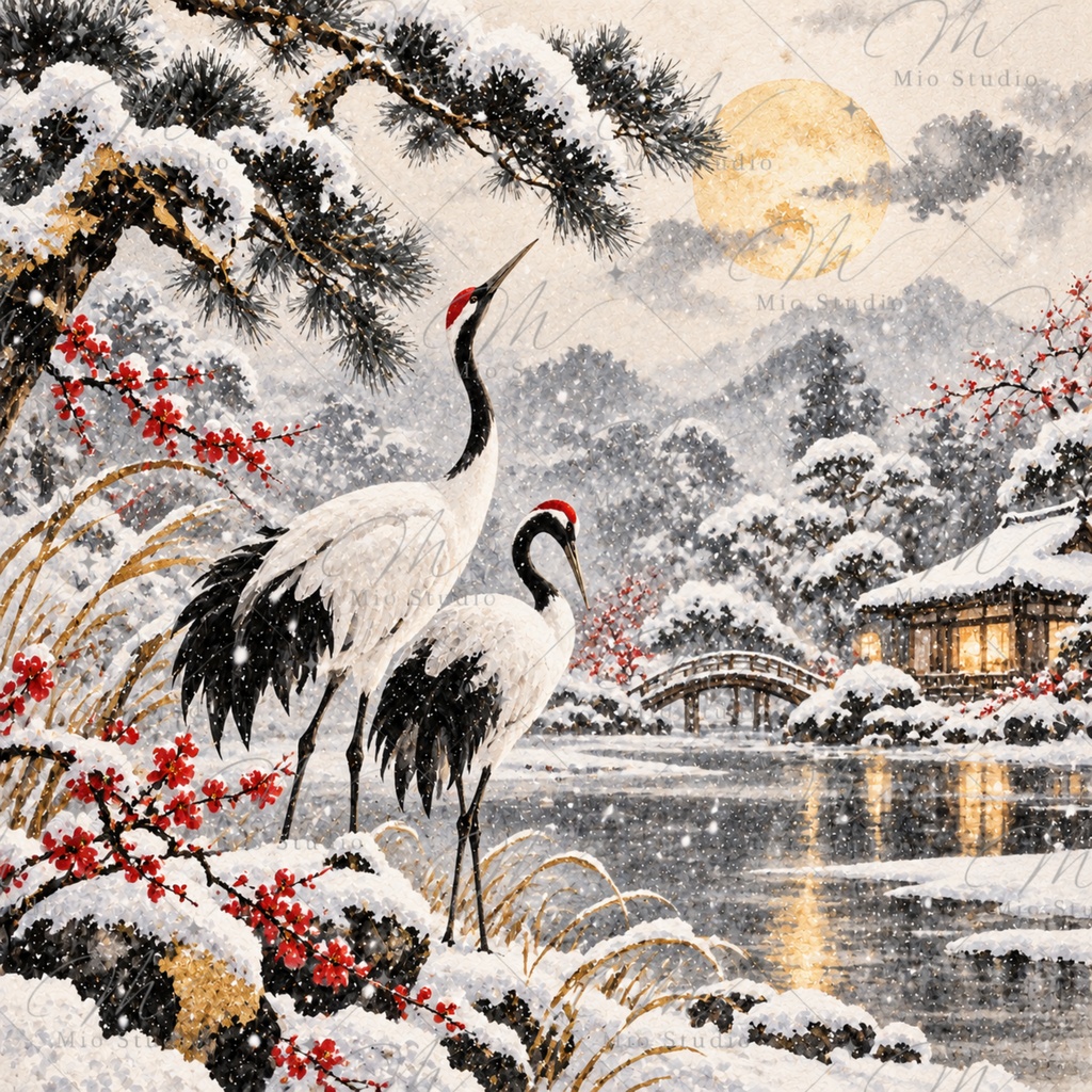 JAPANESE WINTER WATERCOLOR|和の冬景色 水彩デジタルペーパー 12枚セット