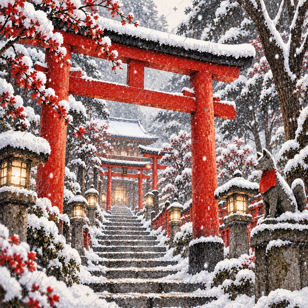 JAPANESE WINTER WATERCOLOR|和の冬景色 水彩デジタルペーパー 12枚セット