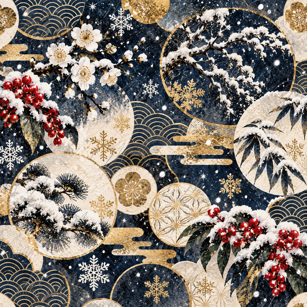 JAPANESE WINTER WATERCOLOR|和の冬景色 水彩デジタルペーパー 12枚セット