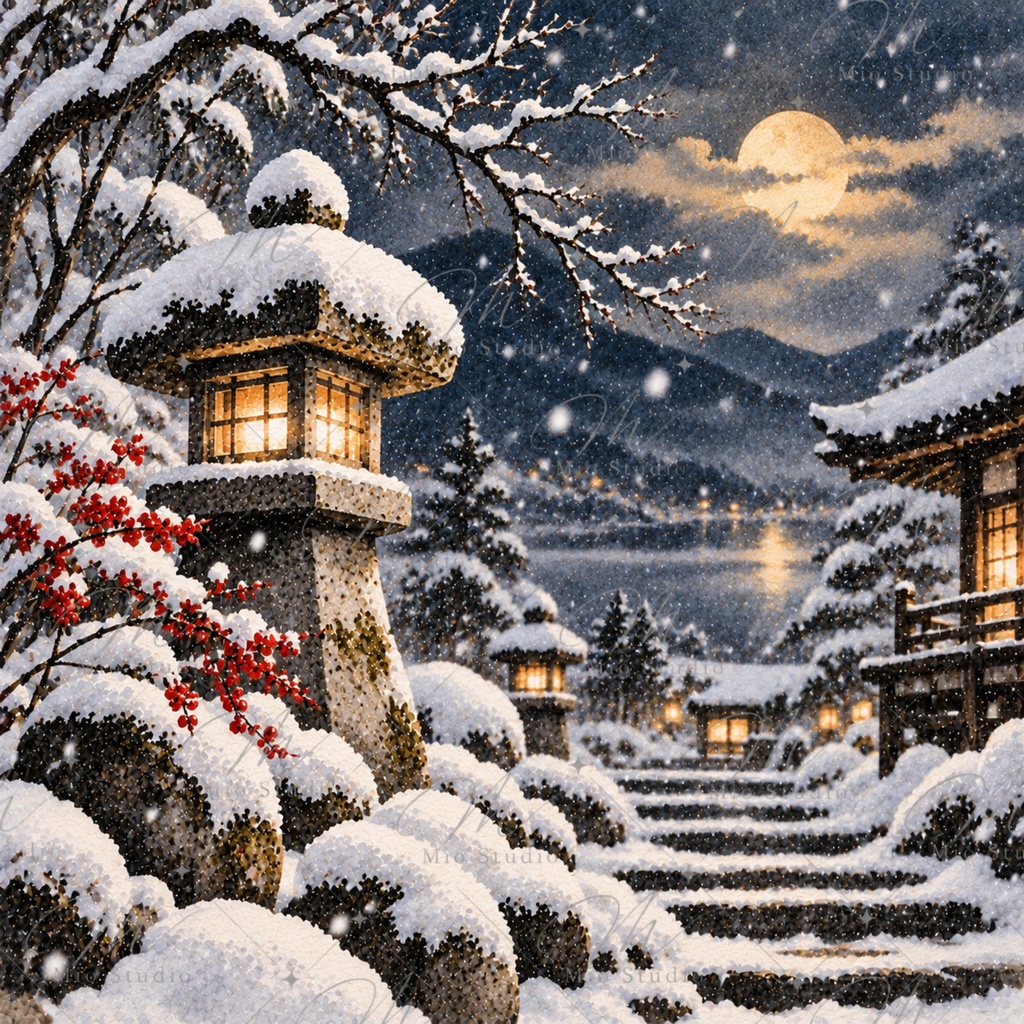 JAPANESE WINTER WATERCOLOR|和の冬景色 水彩デジタルペーパー 12枚セット