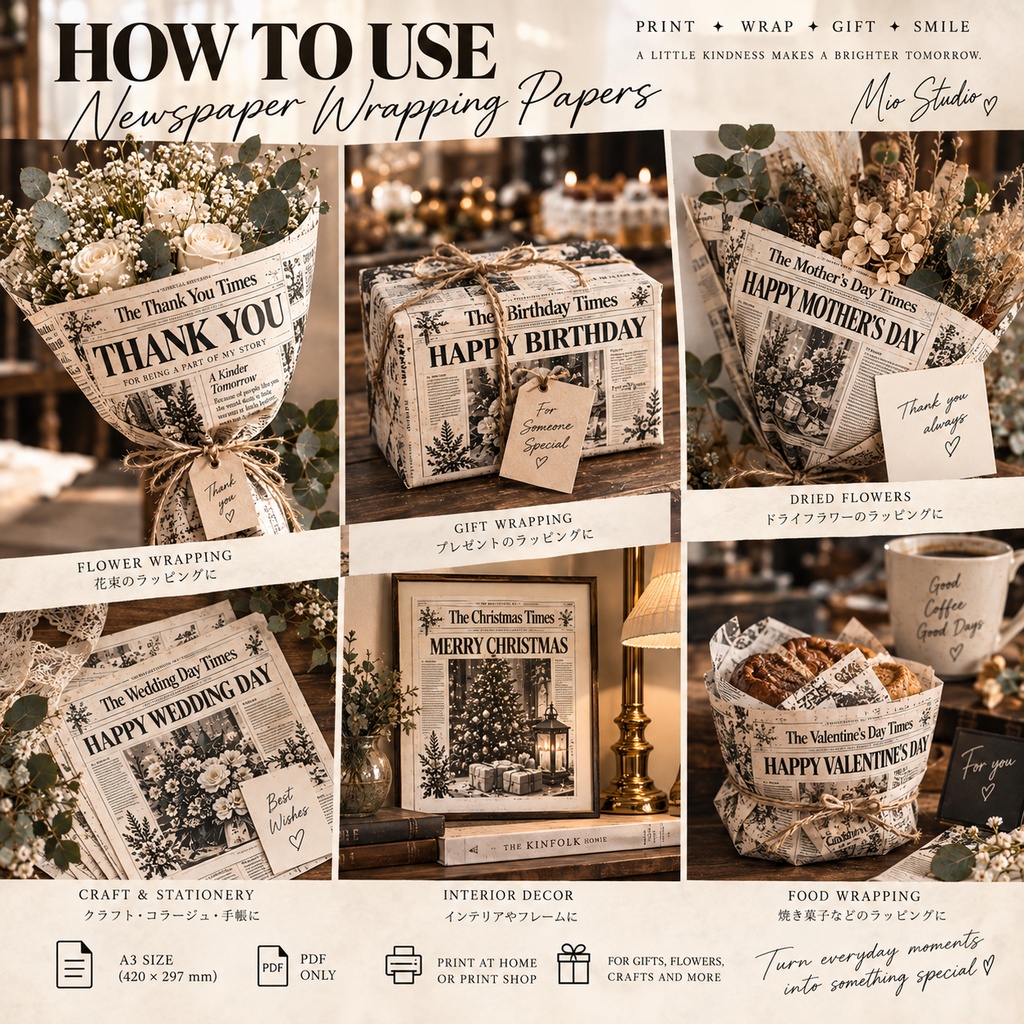12 EVENT NEWSPAPER WRAPS|A3 新聞風ラッピングペーパー 12種セット|PDF