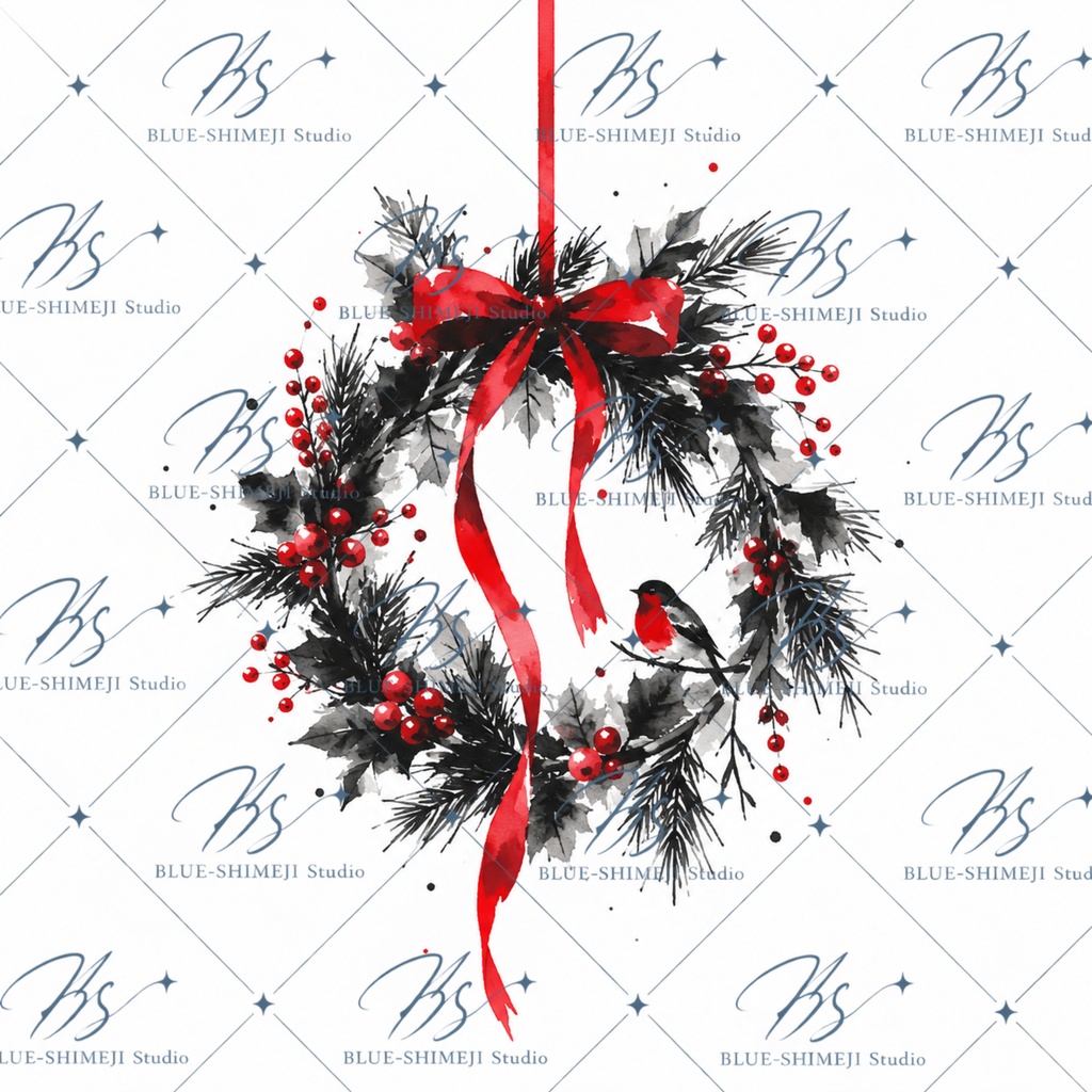 MINIMAL SUMI CHRISTMAS|墨×赤のクリスマス デジタルペーパー 12枚セット