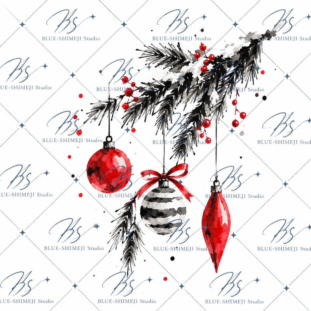 MINIMAL SUMI CHRISTMAS|墨×赤のクリスマス デジタルペーパー 12枚セット