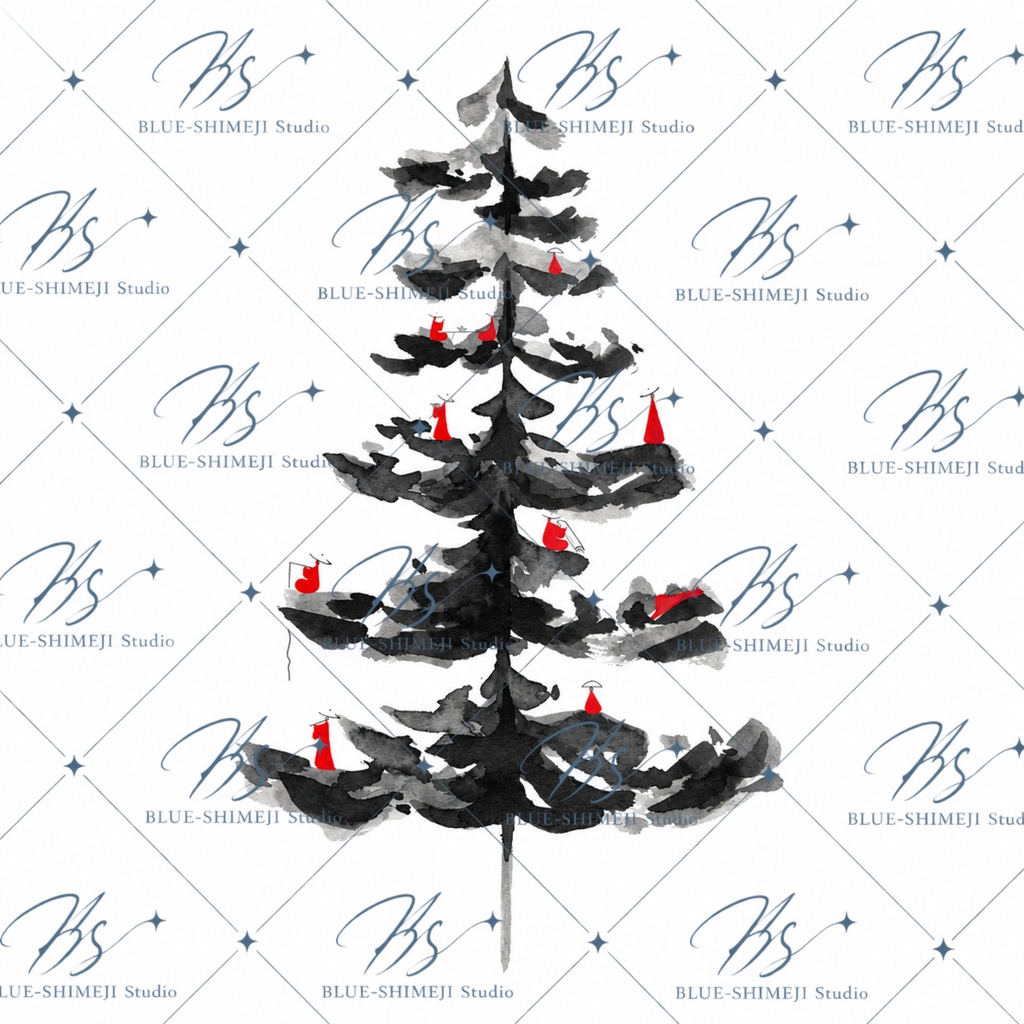 MINIMAL SUMI CHRISTMAS|墨×赤のクリスマス デジタルペーパー 12枚セット