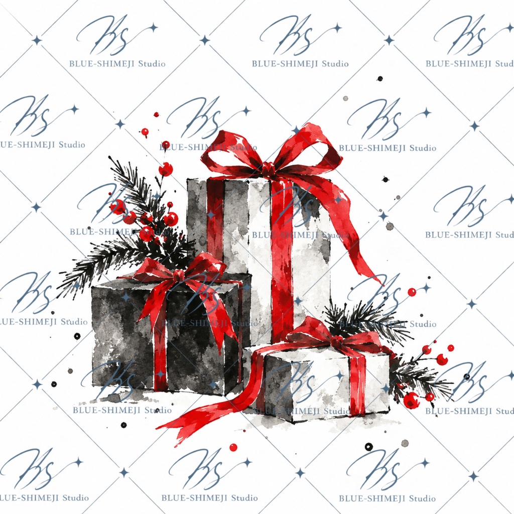MINIMAL SUMI CHRISTMAS|墨×赤のクリスマス デジタルペーパー 12枚セット