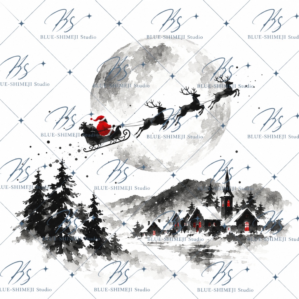 MINIMAL SUMI CHRISTMAS|墨×赤のクリスマス デジタルペーパー 12枚セット