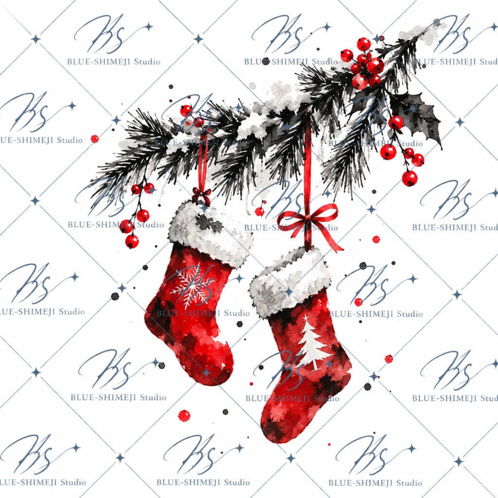 MINIMAL SUMI CHRISTMAS|墨×赤のクリスマス デジタルペーパー 12枚セット