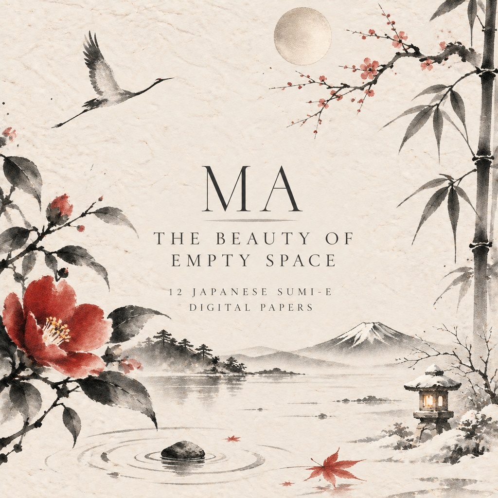 間 — MA｜THE BEAUTY OF EMPTY SPACE｜墨絵デジタルペーパー 12枚セット
