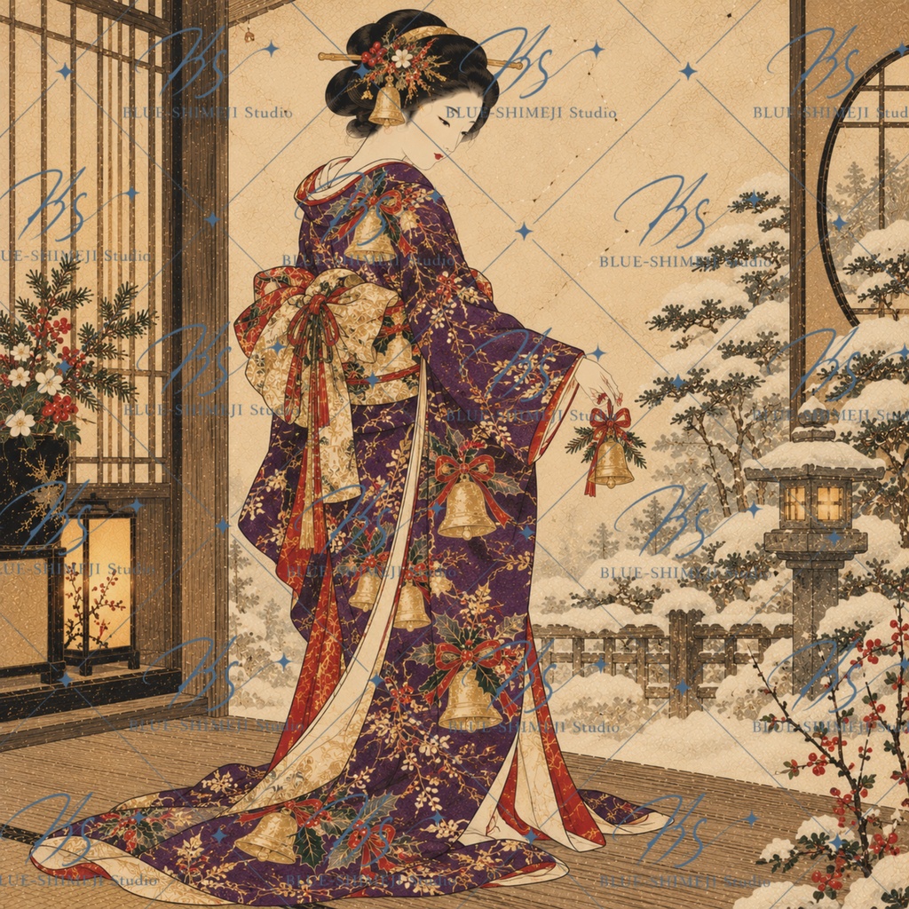 JAPANESE CHRISTMAS|和のクリスマス アート12枚セット|着物・レトロ・壁飾り・デジタルダウンロード