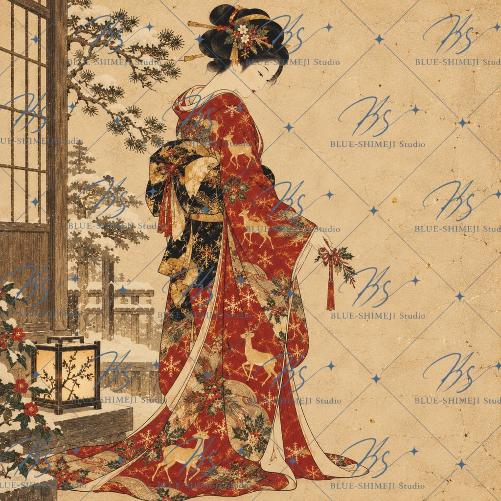 JAPANESE CHRISTMAS|和のクリスマス アート12枚セット|着物・レトロ・壁飾り・デジタルダウンロード