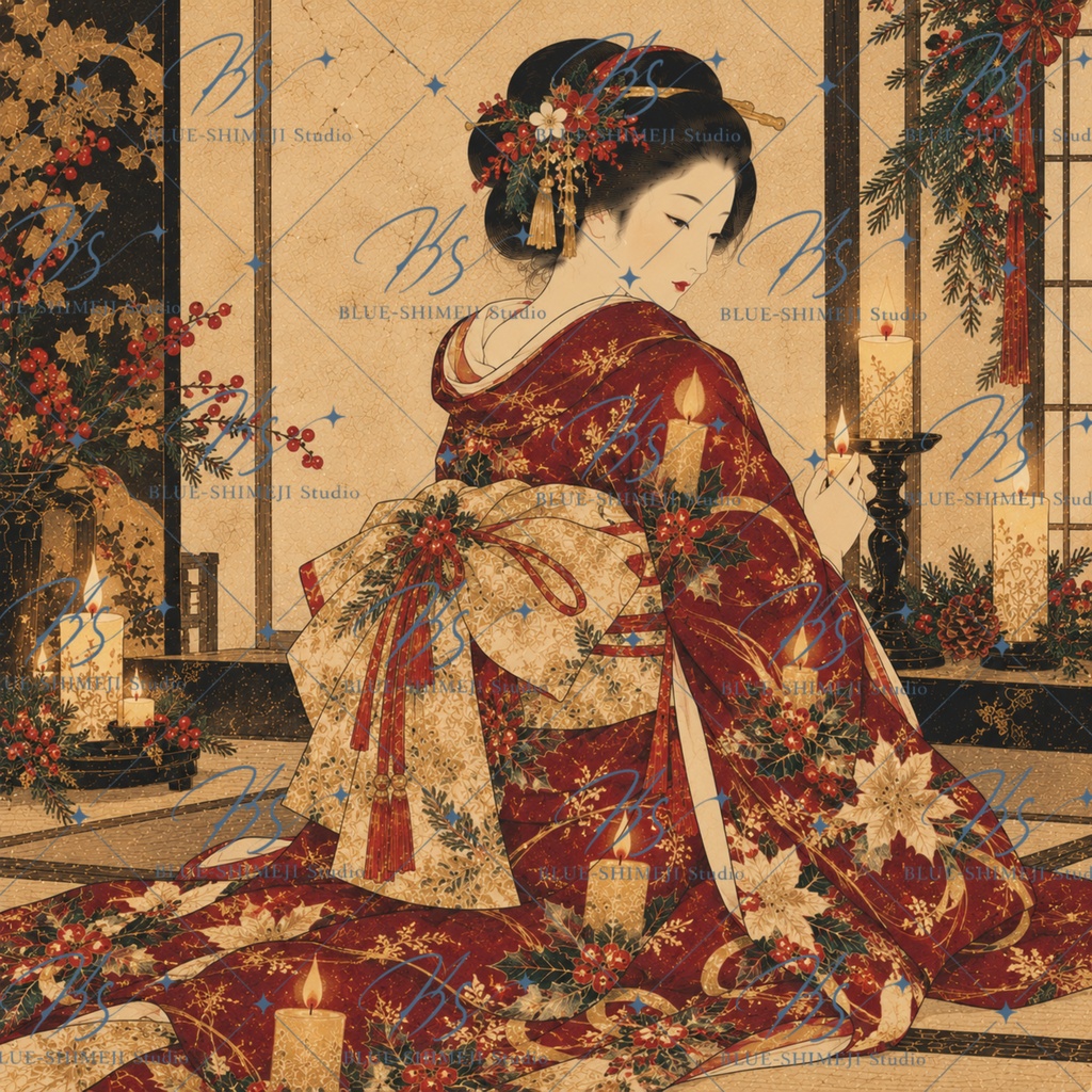 JAPANESE CHRISTMAS|和のクリスマス アート12枚セット|着物・レトロ・壁飾り・デジタルダウンロード