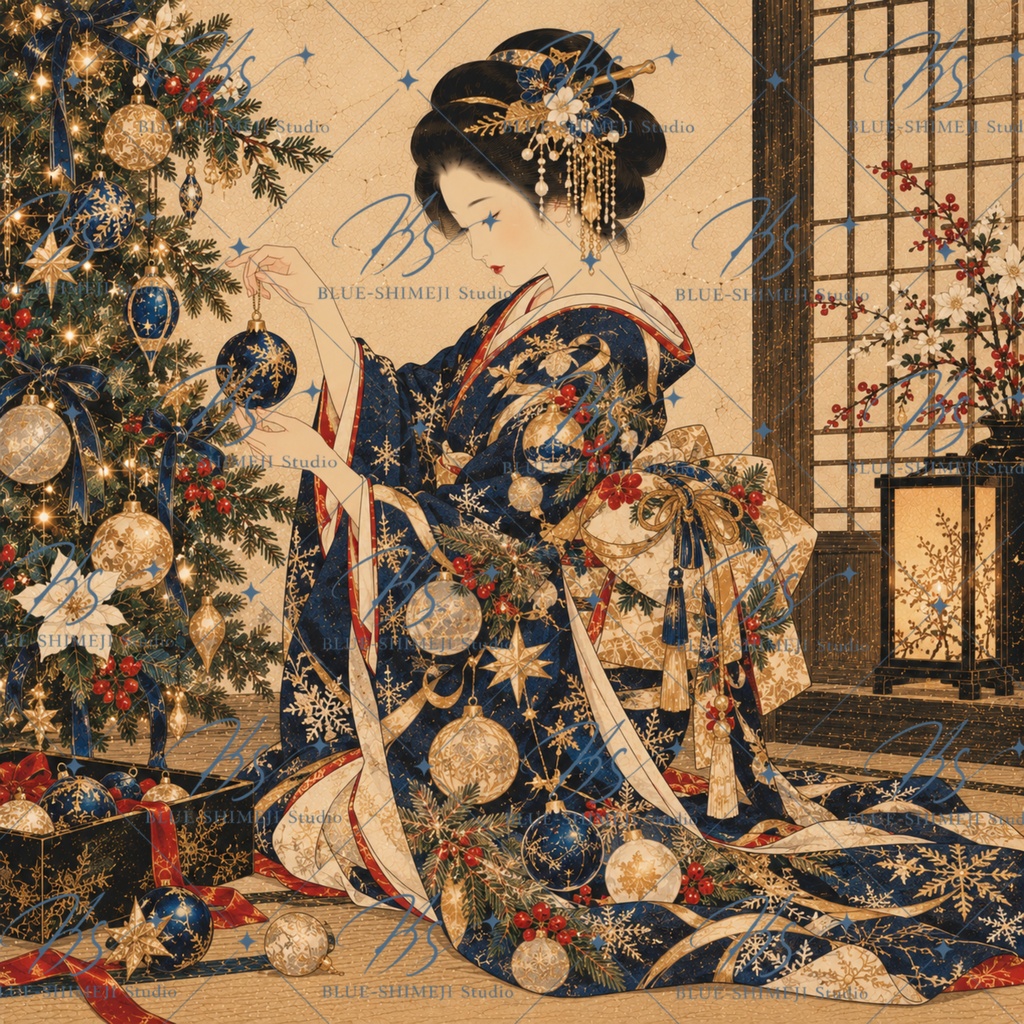 JAPANESE CHRISTMAS|和のクリスマス アート12枚セット|着物・レトロ・壁飾り・デジタルダウンロード