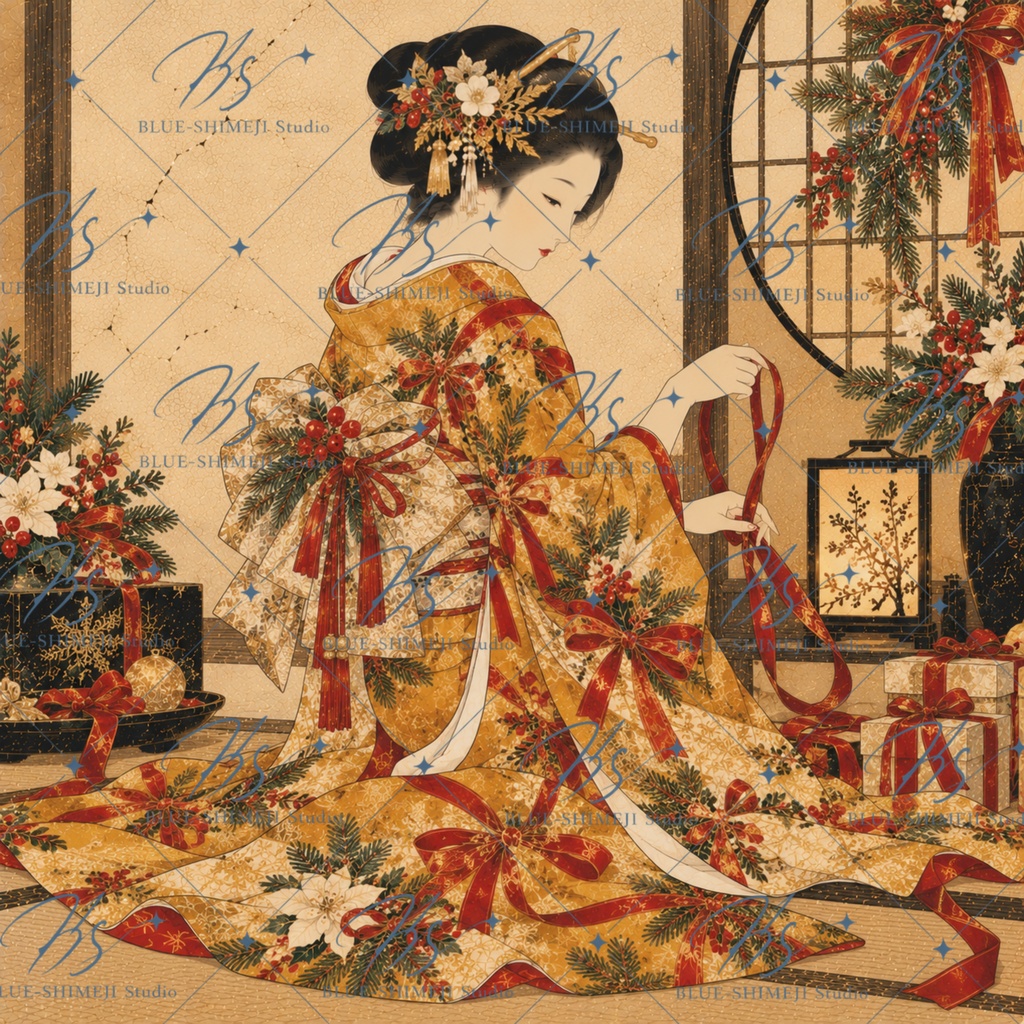JAPANESE CHRISTMAS|和のクリスマス アート12枚セット|着物・レトロ・壁飾り・デジタルダウンロード
