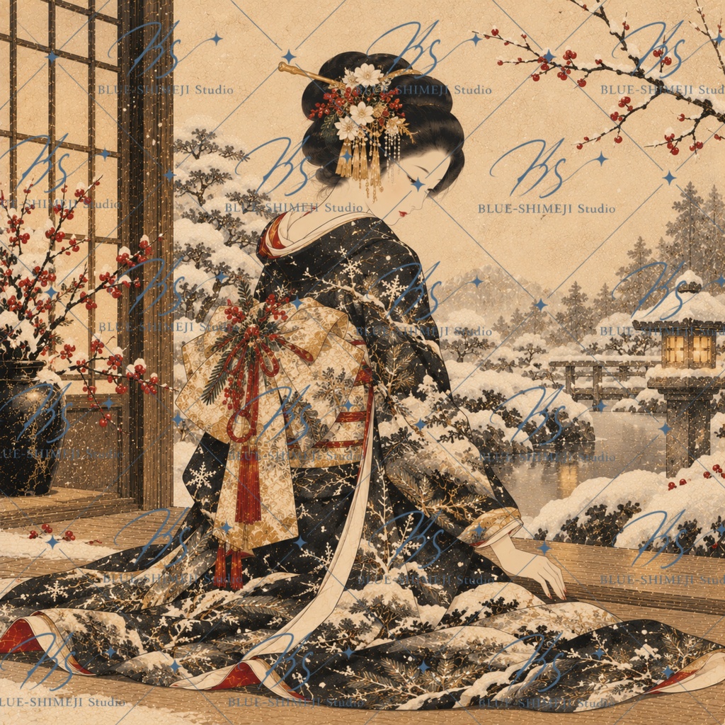 JAPANESE CHRISTMAS|和のクリスマス アート12枚セット|着物・レトロ・壁飾り・デジタルダウンロード