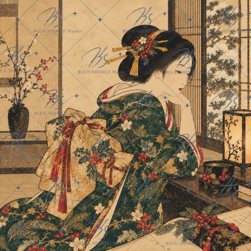 JAPANESE CHRISTMAS|和のクリスマス アート12枚セット|着物・レトロ・壁飾り・デジタルダウンロード