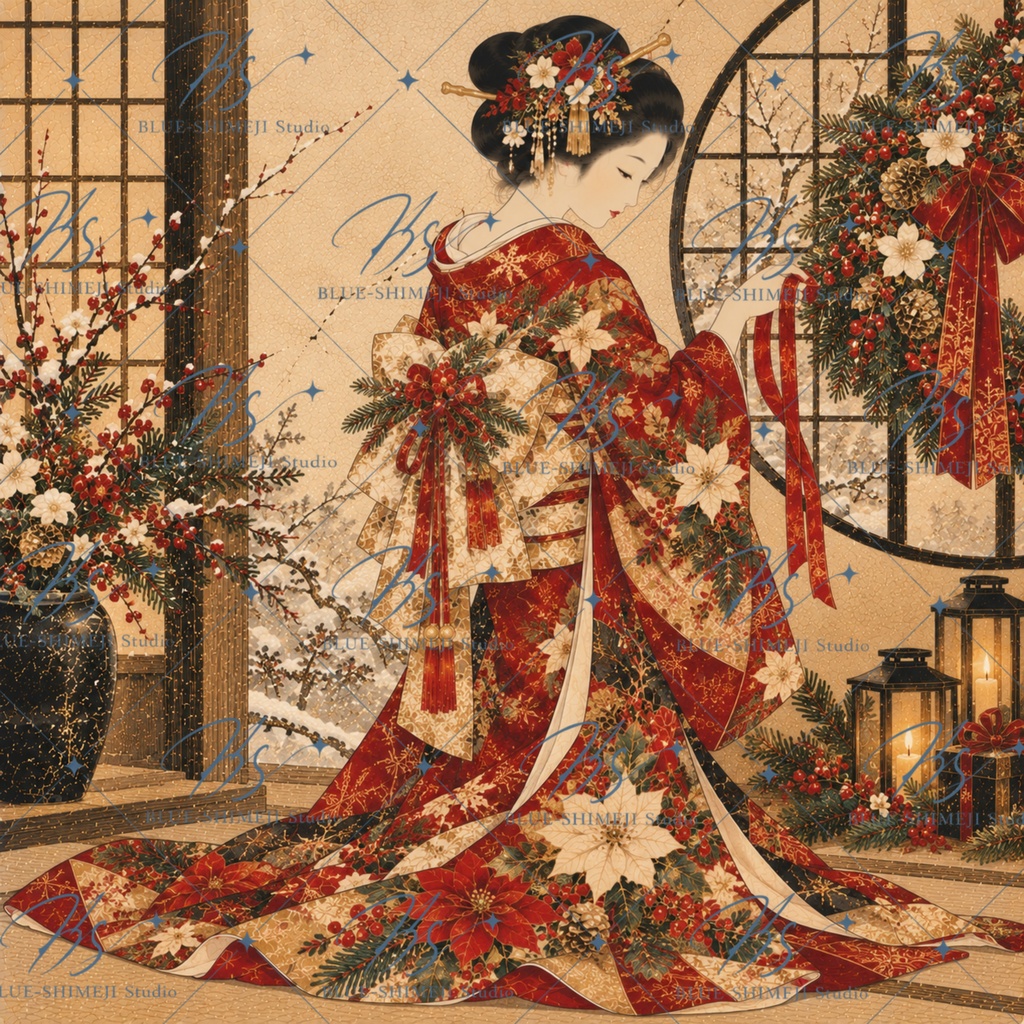 JAPANESE CHRISTMAS|和のクリスマス アート12枚セット|着物・レトロ・壁飾り・デジタルダウンロード