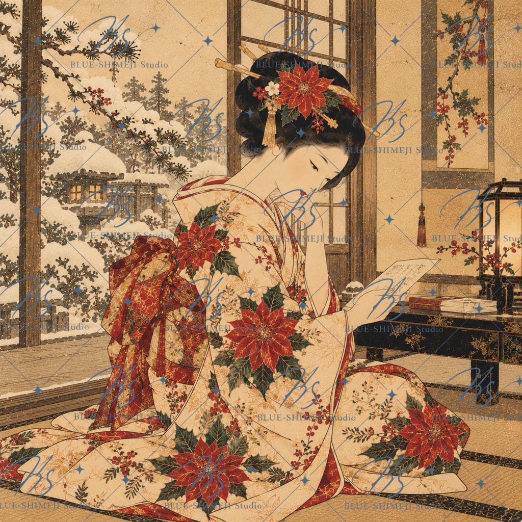 JAPANESE CHRISTMAS|和のクリスマス アート12枚セット|着物・レトロ・壁飾り・デジタルダウンロード