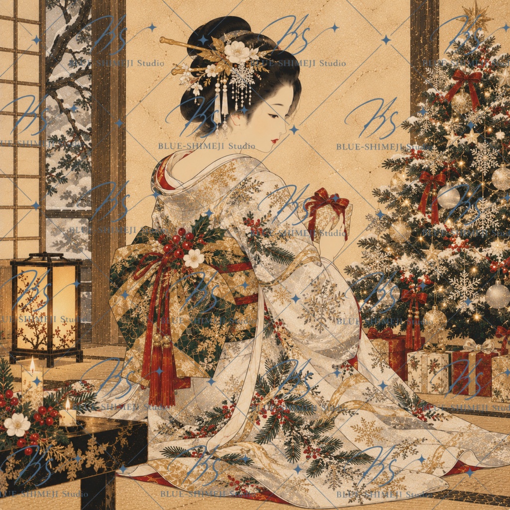 JAPANESE CHRISTMAS|和のクリスマス アート12枚セット|着物・レトロ・壁飾り・デジタルダウンロード