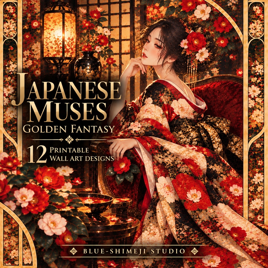 JAPANESE MUSES — GOLDEN FANTASY|和装美人・四季の幻想アート12作品|デジタルポスター